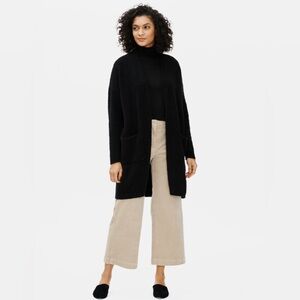 EILEEN FISHER Black Sweater Organic Cotton Boucle Duster Open Front Cardigan PP
